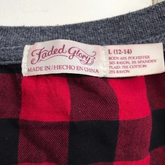 Faded Glory Women’s Gray Long Sleeve Top Tee with Plaid Hem Layered Look Size L - Picture 8 of 8